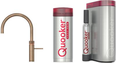 Quooker Fusion Round messing patina met PRO3 boiler en CUBE reservoir 5-in-1 kokend water kraan