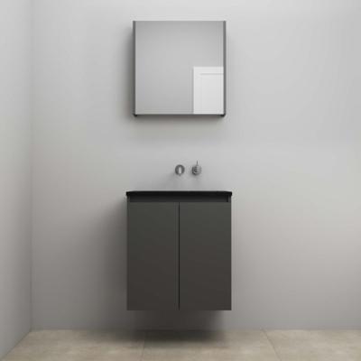 On-Line Badkamermeubelset - 60 cm - Voorgemonteerd - Greeploze Ladestructuur - Acryl Wastafel - zonder Kraangat - Spiegelkast - Mat Antraciet