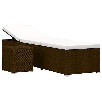 VidaXL Ligbed met kussen en theetafel poly rattan bruin