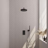BRAUER Stripe Thermostatische Inbouw Regendouche - 3-weg - rechthoekig - SET 14 - 25cm douchekop - gebogen muurarm - staaf handdouche - doucheslang - wandaansluitbocht - mat zwart 5-S-391 - thumbnail