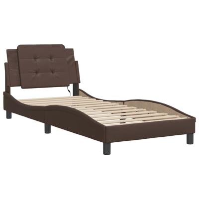 Bedframe met LED-verlichting kunstleer bruin 140x200 cm