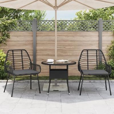 Tuinstoelen 2 st met kussens poly rattan zwart - thumbnail