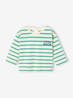 Gestroomd T-shirt met drukknoopjes op de rug voor baby's in biologisch katoen groen, gestreept - thumbnail