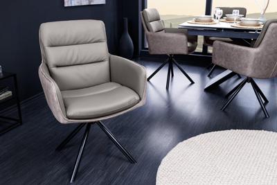 Draaibare Design Stoel BIG GEORGE taupe Echt Lederen Microvezel met Armleuning Retro - 43635