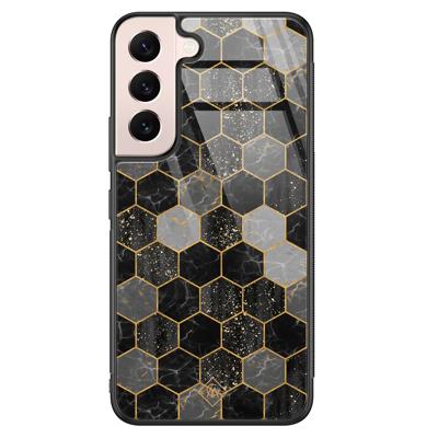 Samsung Galaxy S22 glazen hardcase - Hexagons zwart
