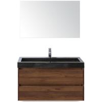 Dante Badmeubelset 100 cm - Walnoot - Wastafel Hardsteen Wit Lucca met Spiegel - thumbnail