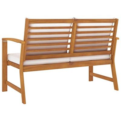 Tuinbank met crmekleurig kussen 120 cm massief acaciahout - thumbnail