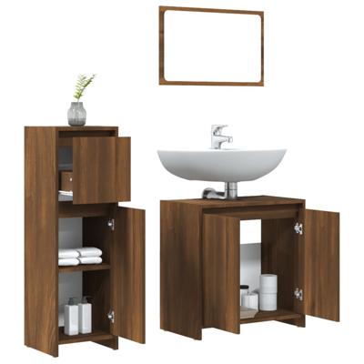 3-delige Badkamermeubelset bewerkt hout bruin eikenkleur - thumbnail