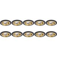 10x GU10 Kantelbare Inbouwspot Rond Zwart/Goud Ø92mm - Aluminium - thumbnail