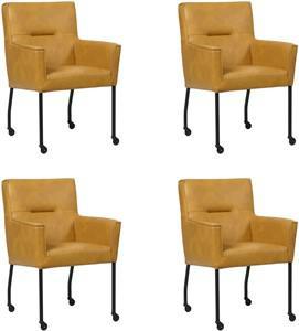 Set van 4 Cognac leren moderne eetkamerstoelen Lucky - Granada leer Amber (cognac leer)