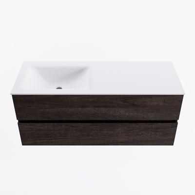 MONDIAZ VICA 120cm badmeubel onderkast Dark Brown 2 lades. Wastafel CLOUD links zonder kraangat, kleur Talc.
