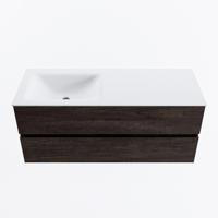 MONDIAZ VICA 120cm badmeubel onderkast Dark Brown 2 lades. Wastafel CLOUD links zonder kraangat, kleur Talc. - thumbnail