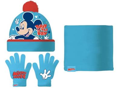 Muts, Handschoenen en Nekwarmer Mickey Mouse Happy smiles Blauw Rood Muts, Handschoenen en Nekwarmer Mickey Mouse Happy smiles Blauw Rood