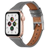 By Qubix - Leren bandje - Grijs - Compatible met Apple Watch 38mm / 40mm / 41mm / 42mm - Compatible Apple watch bandjes - thumbnail