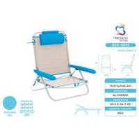 Marbueno Klapstoel 5 Standen Aluminium met Beige/Blauw Kussen Strand en Zwembad 61X68X82 cm 10172 - thumbnail