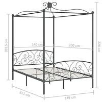 Hemelbedframe metaal grijs 140x200 cm - thumbnail