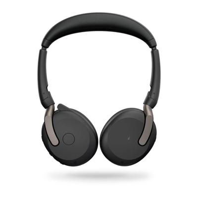 Jabra Evolve2 65 Flex Link380c UC On Ear headset Bluetooth Stereo Zwart Noise Cancelling Headset, Microfoon uitschakelbaar (mute), Volumeregeling, Inductie,