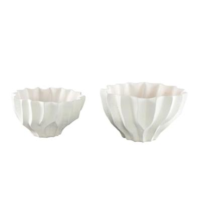 PTMD Merc White ceramic pot wavy ribbed low L