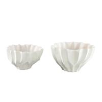 PTMD Merc White ceramic pot wavy ribbed low L - thumbnail