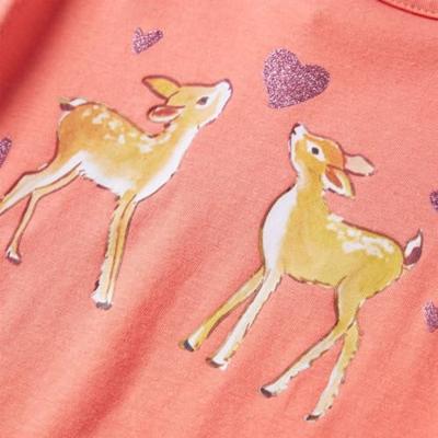 Kindershirt met lange mouwen hertenprint 128 koraalkleurig