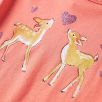 Kindershirt met lange mouwen hertenprint 128 koraalkleurig - thumbnail