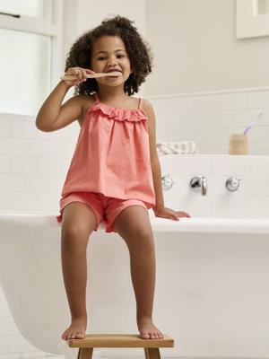 Pyjamabroekje in popeline voor meisjes koraal