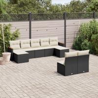 9-delige Loungeset met kussens poly rattan zwart - thumbnail