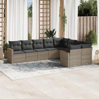 9-delige Loungeset met kussens poly rattan grijs - thumbnail