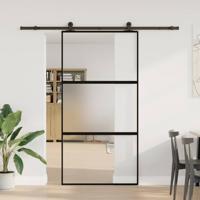 Schuifdeur met beslag 102,5x205 cm gehard glas en aluminium - thumbnail