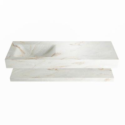 MONDIAZ ALAN-DLUX 130cm planchet Frappe. Vrijhangende wastafel CLOUD links zonder kraangat, kleur Frappe. MONDIAZ ALAN-DLUX 130cm planchet Frappe. Vrijhangende wastafel CLOUD links zonder kraangat, kleur Frappe.