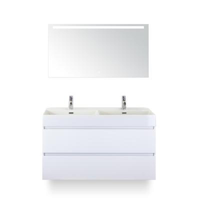 Maxx XL Badmeubelset 120 cm - Wit Hoogglans - Wastafel Kube Dubbel 2 kraangaten - met Sence Spiegel