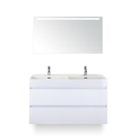 Maxx XL Badmeubelset 120 cm - Wit Hoogglans - Wastafel Kube Dubbel 2 kraangaten - met Sence Spiegel - thumbnail