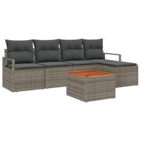 Tuinbankenset met kussen 6 pcs Grijs poly rattan - thumbnail