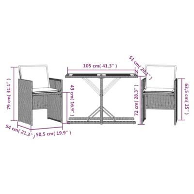 3-delige Bistroset met kussens poly rattan beige