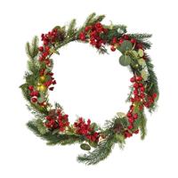 Kerstkrans met besjes - groen/rood - 30 cm - thumbnail