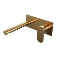 Brauer Gold Edition Wastafelmengkraan inbouw - rechte uitloop links - hendel breed plat - afdekplaat - model C 1 - PVD - geborsteld goud 5-GG-004-S3 - thumbnail