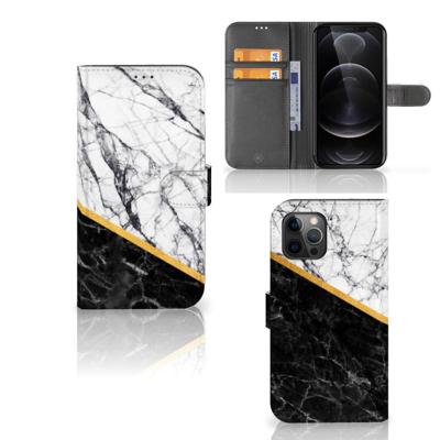 Apple iPhone 12 Pro Max | Bookcase | Marmer Wit Zwart - Origineel Cadeau Man
