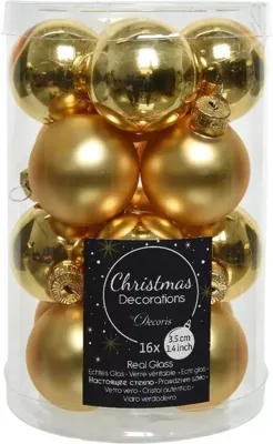Decoris kerstballen set glas 16st licht goud 3,5cm
