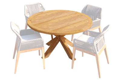 Teak tuintafel rond met kruispoot- - Teak- Tuindeco