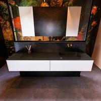 Badkamermeubelset Mondiaz Erin 200 cm met 2 Lades met RIDGE Wastafel Rechts Urban Zonder Kraangaten Greeploos Mat Talc - thumbnail