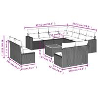 12-delige Loungeset met kussens poly rattan zwart - thumbnail