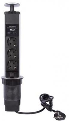 3-Voudige pop-up stekkerdoos met USB Perel EBP03LUSB-G