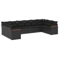 10-delige Loungeset met kussens poly rattan zwart - thumbnail