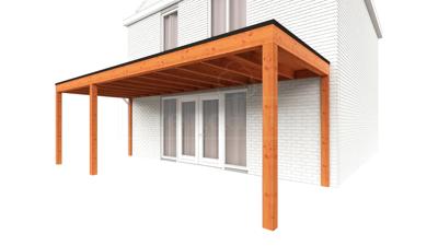 Trendhout Aanbouwveranda Modena 730x300 cm - model rechts- Plat dak- Hout- Trendhout