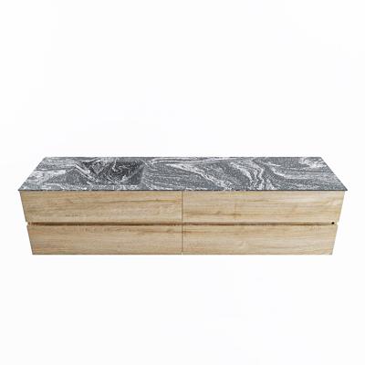 MONDIAZ VICA-DLUX 200cm badmeubel onderkast Washed Oak 4 lades. Inbouw wastafel CLOUD links zonder kraangat, kleur Lava.