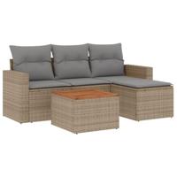 5-delige Loungeset met kussens poly rattan beige - thumbnail