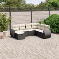 7-delige Loungeset met kussens poly rattan zwart - thumbnail