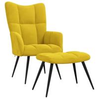 Relaxstoel met voetenbank fluweel mosterdgeel - thumbnail