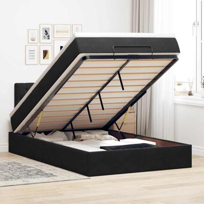 Ottoman bed met matras en LED's 140x190cm fluweel zwart - thumbnail