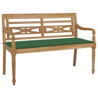 Bank Batavia met groen kussen 120 cm massief teakhout - thumbnail